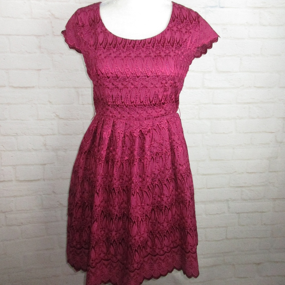 Flying Tomato Maroon Eyelet Fit and Flare Dress